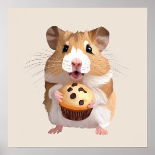 Poster Petit Hamster Cute Tenant Un Muffin