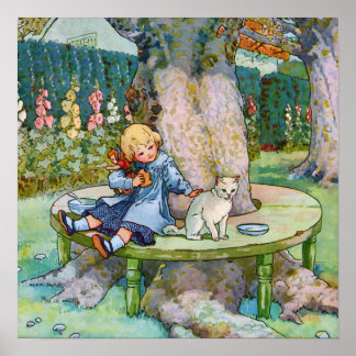 Poster Petit Kitty et enfant de Mère Goose