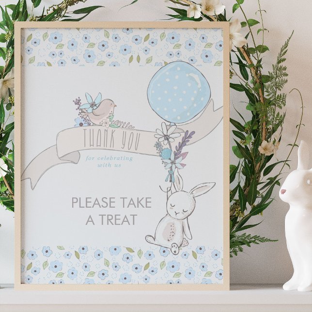 Poster Petit lapin et Baby shower de garçon de ballon Tra (Favor Table Poster from my Little Bunny & Balloon Baby Shower collection - buy printed or a download)