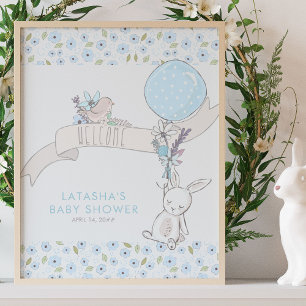 Poster Petit lapin et Balloon Baby shower garçon Bienvenu