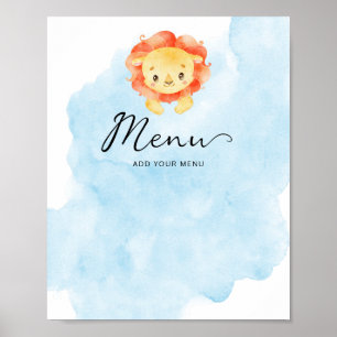 Poster Petit Lion C'est un Garçon Aquarelle Bleu Menu
