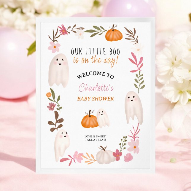 Poster Petit livre d'Halloween Fantômes baby shower d'acc (Halloween little boo Ghosts welcome baby shower Poster)