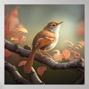 Poster Petit oiseau coloré perché sur une branche IA Natu