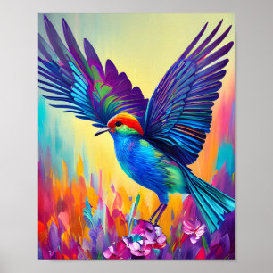 Poster Petit oiseau coloré prêt à voler