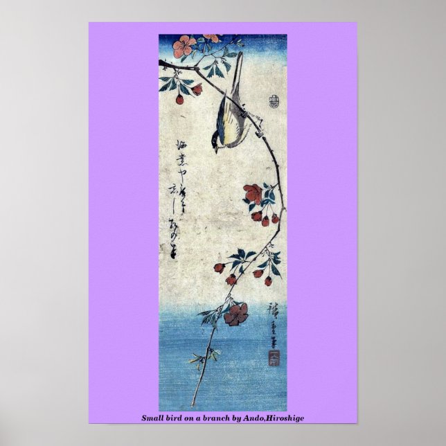 Poster Petit oiseau sur une branche par Ando, Hiroshige (Devant)