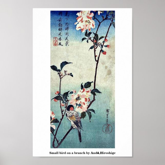 Poster Petit oiseau sur une branche par Andō, Hiroshige (Devant)