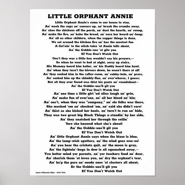 POSTER PETIT ORPHANT ANNIE POEM (Devant)