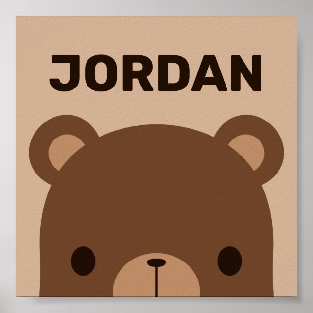 Poster Petit ours Brown mignon avec nom personnalisé (Devant)