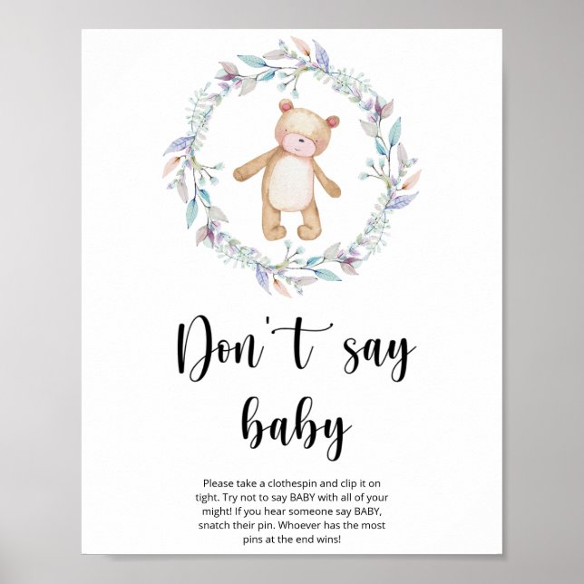 Poster Petit ours en peluche Ne dis pas bébé (Devant)
