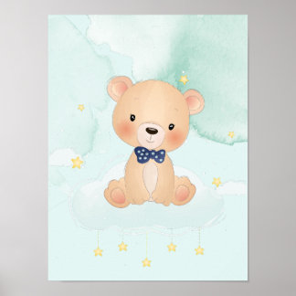 Poster Petit ours mignon aux étoiles
