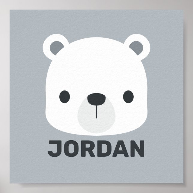 Poster Petit ours polaire mignon avec nom personnalisé (Devant)
