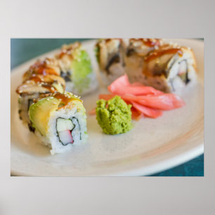 Poster Petit pain de sushi d'anguille d'avocat