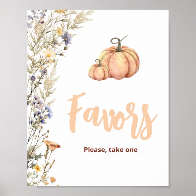 Poster Petit panneau de table fleurie citrouille (Devant)