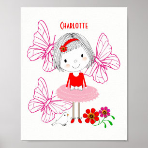 Poster Petit Papillon de petite fille mignonne Whimsical 