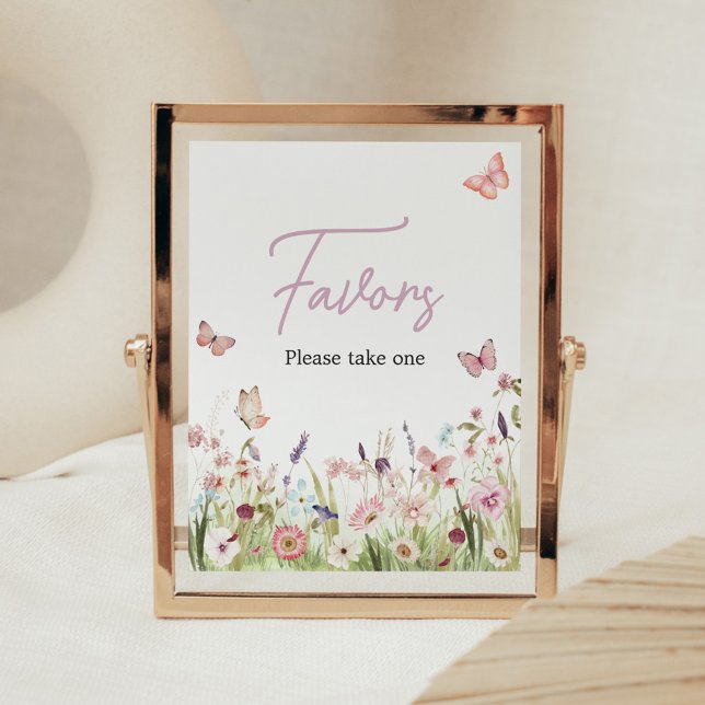 Poster Petit Papillon Fleur sauvage Baby shower Faveurs (Wildflower Little Butterfly Baby Shower Favors Sign)
