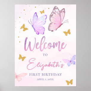 Poster Petit Papillon rose violet fille Anniversaire Bien
