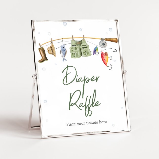 Poster Petit Pêcheur Baby shower Déchets Raffle (Boho Fisherman Baby Shower Diaper Raffle Sign)