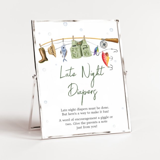 Poster Petit Pêcheur Baby shower Late Night Diapos (Boho Fisherman Baby Shower Late Night Diapers Sign)