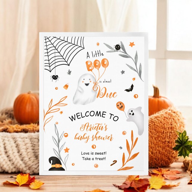 Poster Petit petit baby shower Boo Halloween bienvenue (Cute little Boo Halloween baby shower welcome Poster)