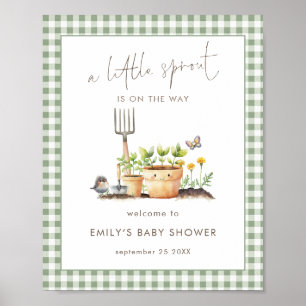 Poster Petit pousse de sauge à carreaux Bienvenue Baby Sh