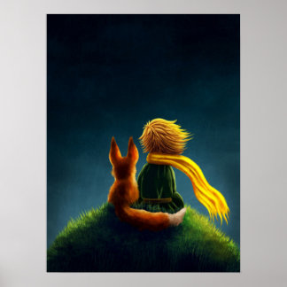 Poster Petit Prince et Renard. Illustration d'art de nurs