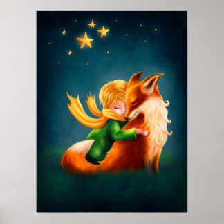 Poster Petit Prince et Renard. Illustration d'art de nurs