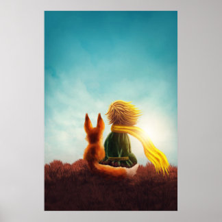 Poster Petit Prince et Renard. Illustration d'art de pépi