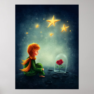 Poster Petit Prince et Rose. Art de nurserie