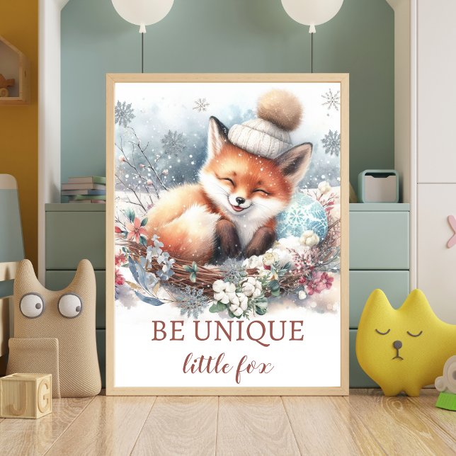 Poster Petit renard Bébé Garçon Nursery Aquarelle du bois (Créateur téléchargé)