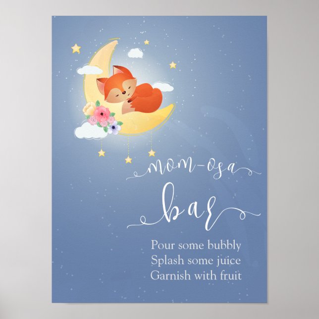 Poster Petit renard mignon sur la lune momosa bar (Devant)