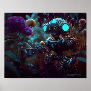 Poster Petit robot dans le jardin