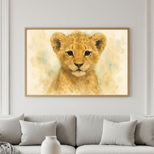 Poster Petit roi : Portrait adorable de lionceau à l'aqua