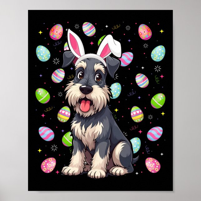 Poster Petit Schnauzer Chien Chasse aux Oeufs de Pâques C (Devant)