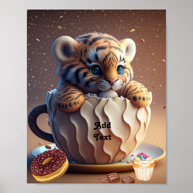 Poster Petit Tigre Mignon dans une Tasse Personnalisé pou (Devant)