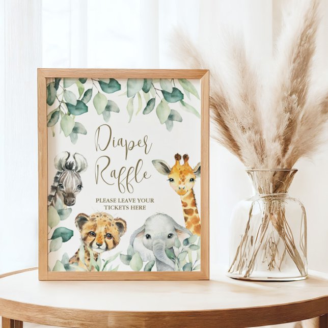 Poster Petit Wild One Safari Baby shower Déchets Raffle (Diaper Raffle Sign)