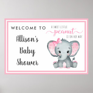 Poster Petite arachide éléphant bébé fille douche Bienven