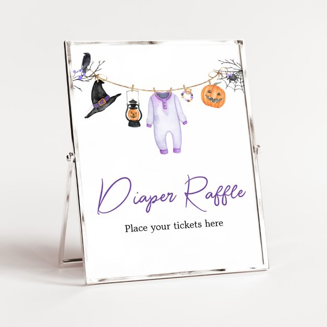 Poster Petite barrette violette Halloween Raffle de couch (Halloween Baby Clothes Baby Shower Diaper Raffle Sign)