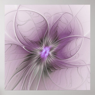 Poster Petite Beauté Moderne Mauve Gris Art Fractal Fleur