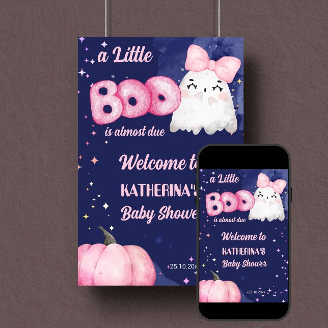 Poster Petite botte Halloween fille baby shower signe de  (Little Boo Halloween baby shower welcome sign template poster digital download cute girl ghost)