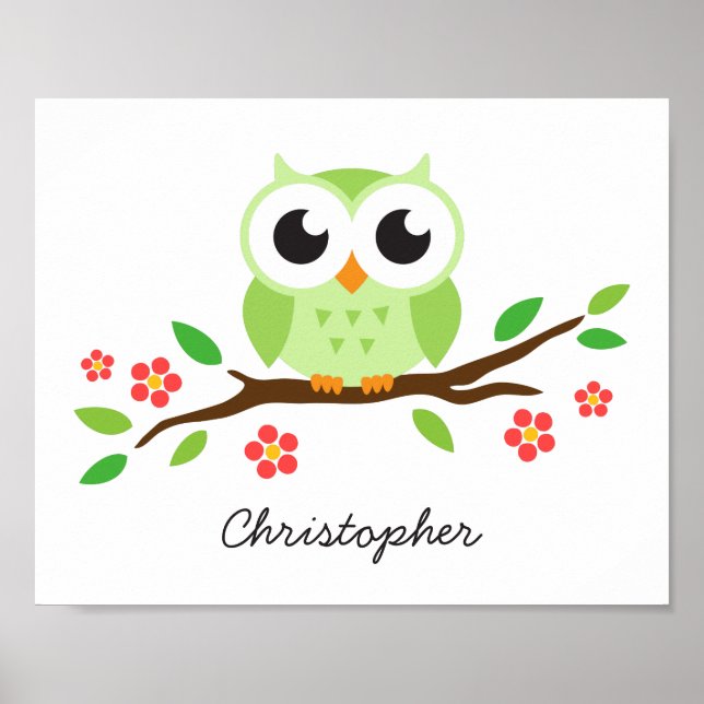 Poster Petite chouette personnalisation pépinière art mur (Devant)