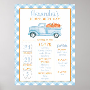 Poster Petite citrouille camion bleu premier anniversaire