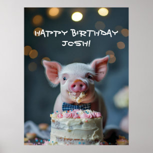 Poster Petite colle de porc sur un gâteau d'anniversaire