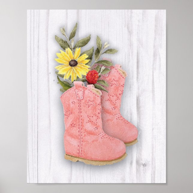 Poster Petite cowgirl Pink Bootie Nursert Art Imprimer (Devant)