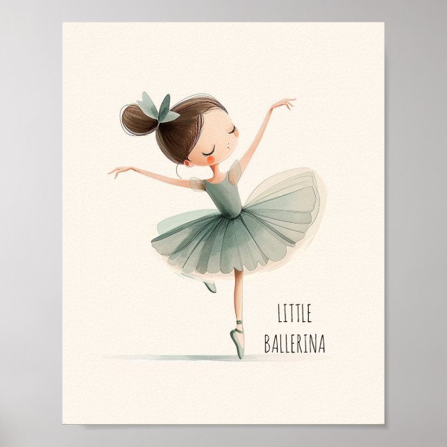 Poster Petite danseuse ballerine danse aquarelle mignonne (Devant)