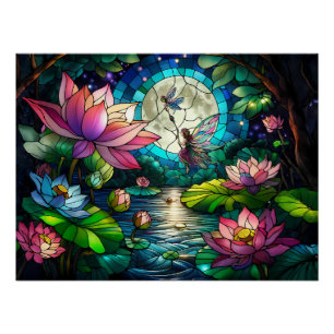 Poster Petite Fée en Verre Coloré avec Libellule