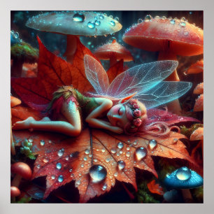 Poster Petite fée Whimsical dormant sur une feuille