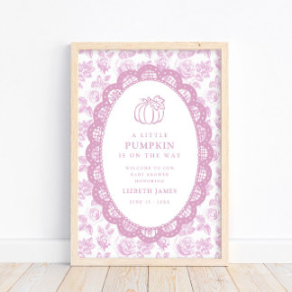 Poster Petite Fête de Naissance Citrouille Rose