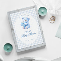 Petite Fête de Naissance Ourson en Vichy Bleu