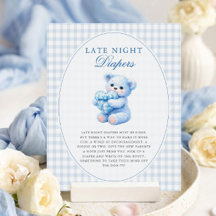 Poster Petite Fête de Naissance Ourson en Vichy Bleu