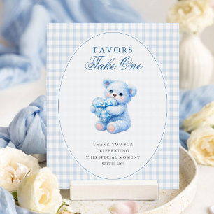 Poster Petite Fête de Naissance Ourson en Vichy Bleu